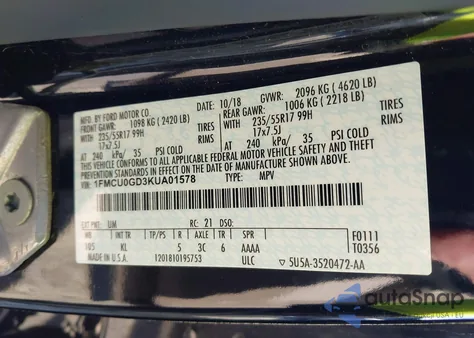 2019 Ford Escape Se из США, поврежденный, VIN 1FMCU0GD3KUA01578